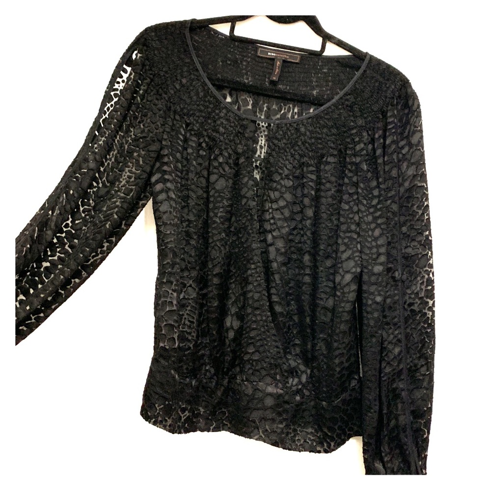 See through blouse with black print